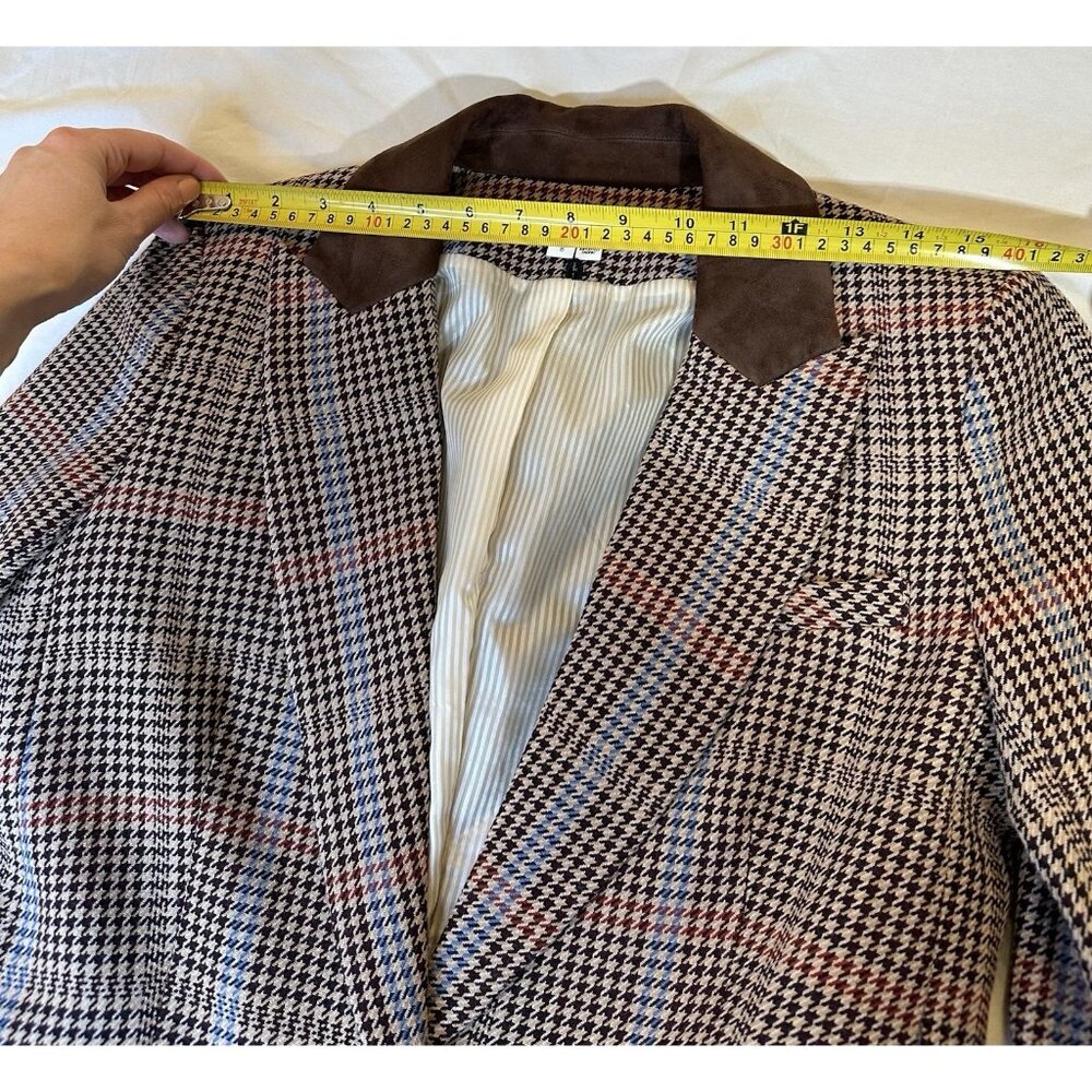 Veronica Beard Women's Destry Suede Trimmed Houndstooth Tweed Blazer Brown 6 - Picture 9 of 10